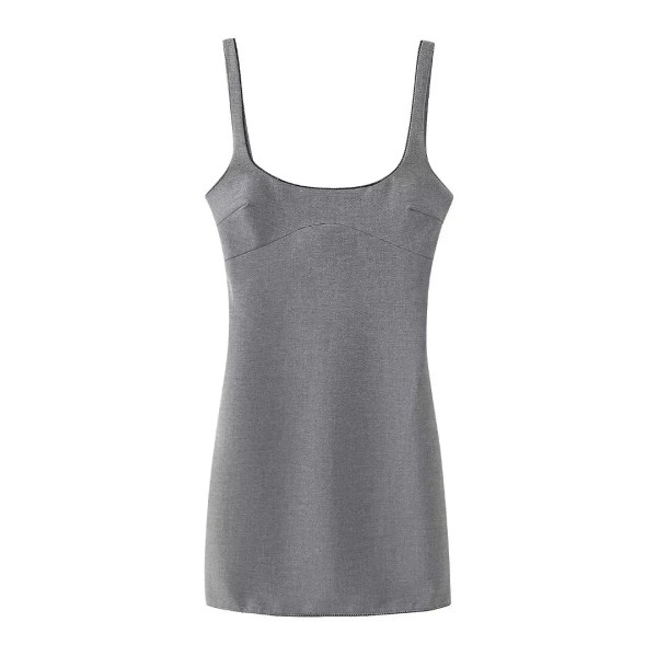 Womens Silver Gray Strap Slim Fit Lace Detail Mini Dress