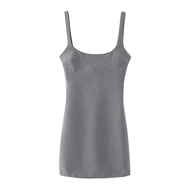 Womens Silver Gray Strap Slim Fit Lace Detail Mini Dress