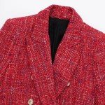 Womens Red Tweed Double Breasted Gold Button Detail Blazer