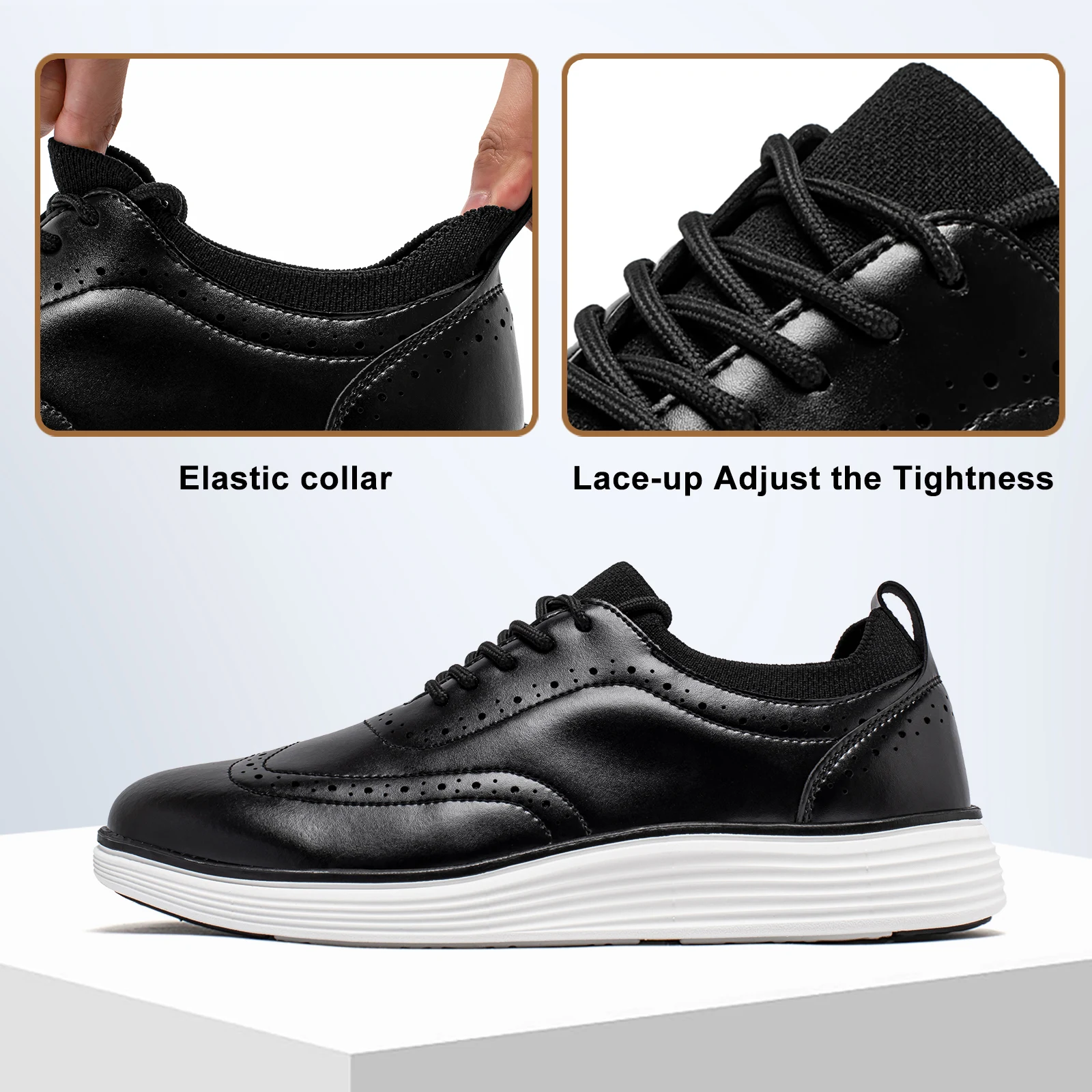 HOBIBEAR Men's Oxfords Leather Wingtip Casual Walking Sneakers Shoes