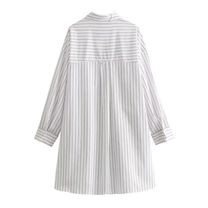 Womens White Strip Oversized Vintage Lapel Long Sleeve Shirt
