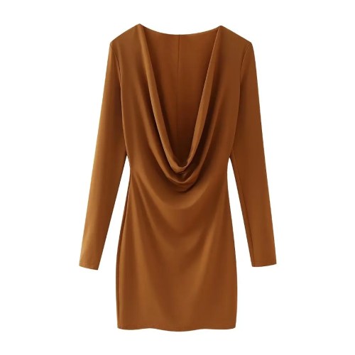 Womens Long V Long Sleeve 80’s Mini dress in Chocolate Vintage