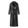 Womens Foe Leather Black Vintage Trench Coat