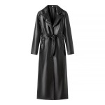 Womens Foe Leather Black Vintage Trench Coat