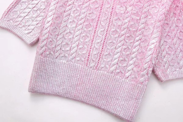 Womens Eight-length Metallic Pink Sweetheart Knit Round Neck Jumper Womens Eight-length Metallic Pink Sweetheart Knit Round Neck Jumper