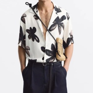 Casual Loose Lapel Brush Painted Printed Shirt – Summer Holiday Style for Men Casual Loose Lapel Brush Painted Printed Shirt – Summer Holiday Style for Men