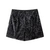 Women’s Sleeveless Sequences Short Vest Coat + High Waist Shorts Set