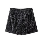Women’s Sleeveless Sequences Short Vest Coat + High Waist Shorts Set