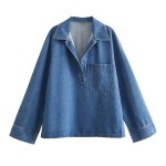 Womens Washed Denim Oversized Shirt & Wide Leg Denim Wide Leg Draw String Pant Set. Womens Washed Denim Oversized Shirt & Wide Leg Denim Wide Leg Draw String Pant Set.