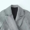 Womens Gray Belt Oversized Lapel Long Sleeve Pocket Coat