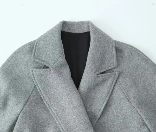 Womens Gray Belt Oversized Lapel Long Sleeve Pocket Coat Womens Gray Belt Oversized Lapel Long Sleeve Pocket Coat