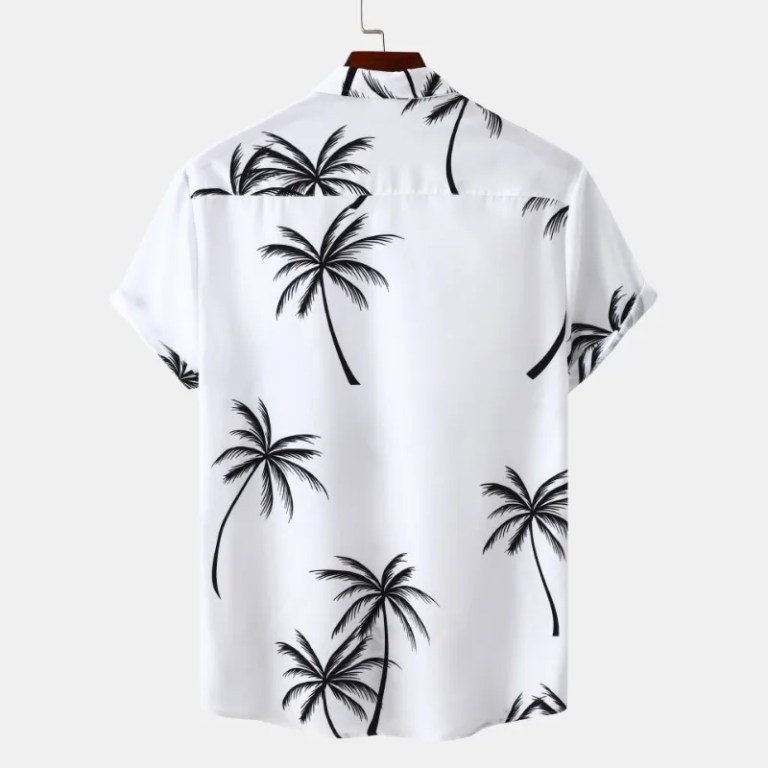 Men’s Casual Palm Tree Short Sleeve Beach Shirt – Summer New Arrival