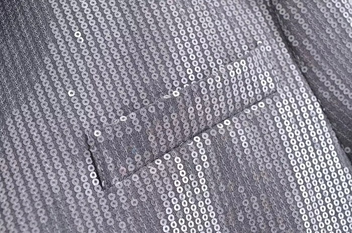 Womens Metallic Silver Straight Cut Sequin Blazer