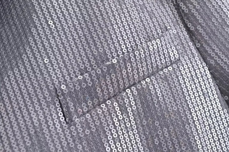 Womens Metallic Silver Straight Cut Sequin Blazer
