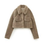 Womens Fleece Short Shirt Pocket Vintage Coat