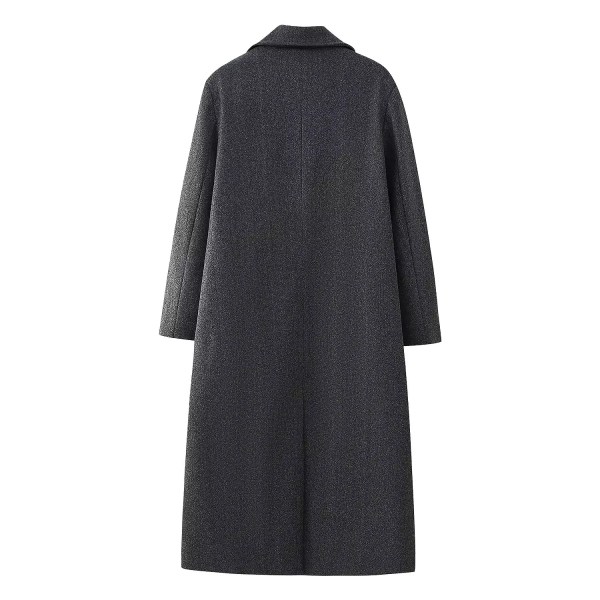 Womens Vintage Lapel Long Sleeve Double-breasted Oversized Coat Gray Womens Vintage Lapel Long Sleeve Double-breasted Oversized Coat Gray