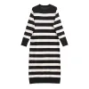 Women’s Round Neck Long Sleeve Dress – Slim Knit Stripped Fit.