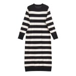Women’s Round Neck Long Sleeve Dress – Slim Knit Stripped Fit.