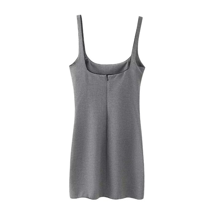 Womens Silver Gray Strap Slim Fit Lace Detail Mini Dress