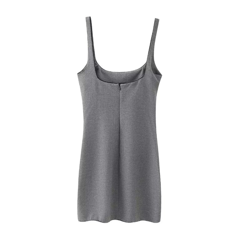 Womens Silver Gray Strap Slim Fit Lace Detail Mini Dress