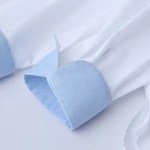 Womens Classic Oversized White Shirt with Collar Blue Detail