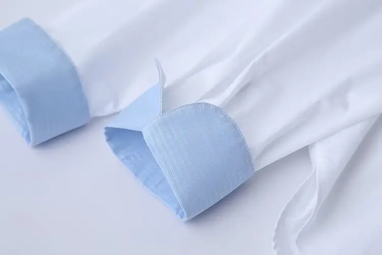 Womens Classic Oversized White Shirt with Collar Blue Detail