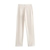 Womens Straight Jacket Belt White Blazer + Slit Mid Waist Straight Pants Set