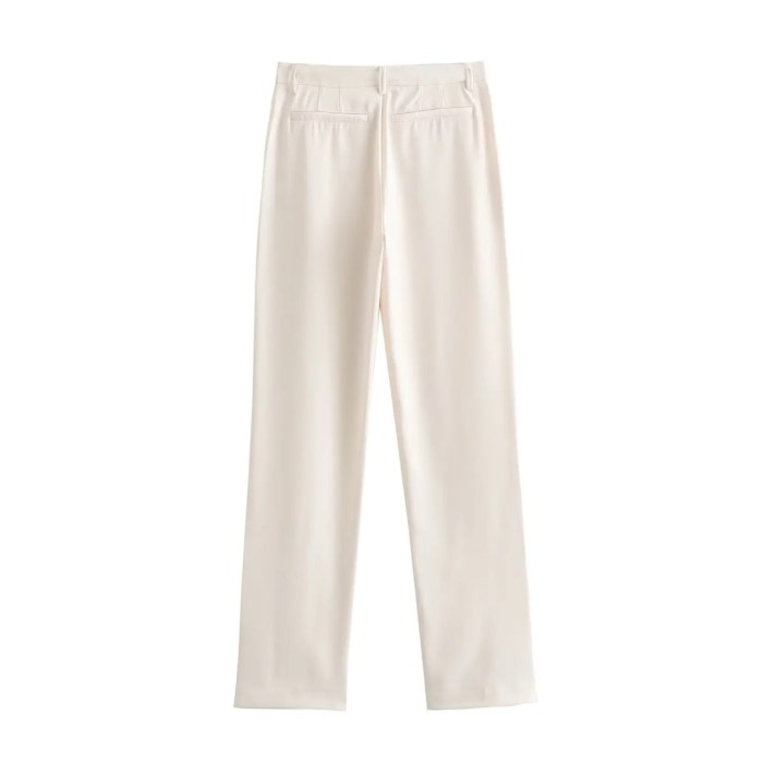 Womens Straight Jacket Belt White Blazer + Slit Mid Waist Straight Pants Set