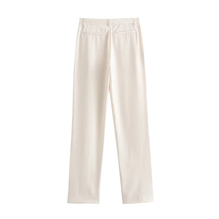 Womens Straight Jacket Belt White Blazer + Slit Mid Waist Straight Pants Set