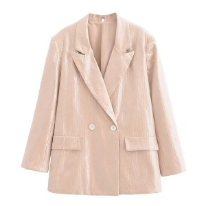Womens Pastel Pink Sequined loose pocket oversized Blazer