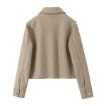Womens Casual Polo Collar Long Sleeve Textured Straight Cut Jacket