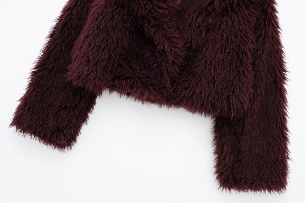 Womens Thick Winter Eco-friendly Fur Vintage Short Coat Burgandy Red Womens Thick Winter Eco-friendly Fur Vintage Short Coat Burgandy Red