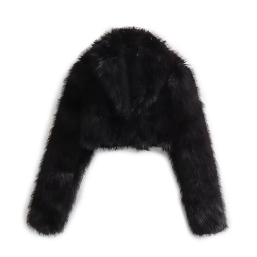Womens Warm Faux Fur Black Short Vintage Coat
