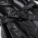 Womens Foe Leather Black Vintage Trench Coat