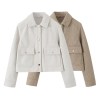 Womens Casual Polo Collar Long Sleeve Textured Straight Cut Jacket Womens Casual Polo Collar Long Sleeve Textured Straight Cut Jacket