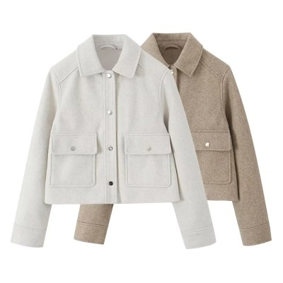 Womens Casual Polo Collar Long Sleeve Textured Straight Cut Jacket Womens Casual Polo Collar Long Sleeve Textured Straight Cut Jacket