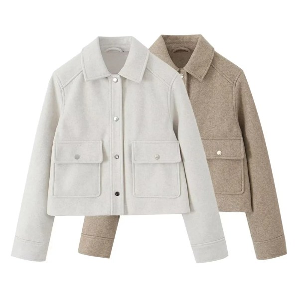 Womens Casual Polo Collar Long Sleeve Textured Straight Cut Jacket Womens Casual Polo Collar Long Sleeve Textured Straight Cut Jacket
