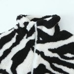 Womens Black and White Faux Wool Vintage Zip Long-Sleeved Jacket High Neck