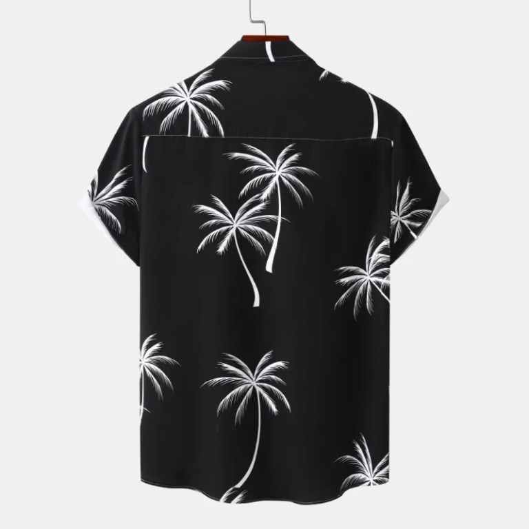 Men’s Casual Palm Tree Short Sleeve Beach Shirt – Summer New Arrival