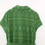 Womens Embroidered Green Shirt Style V Neck Long Button dress