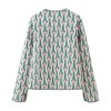 Womens Floral Print Fan Quilted Vintage Coat Pink Green