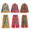 Boojee Boho print Womens Silky Satin loungewear Shirt and Pant Set