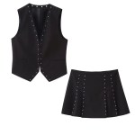 Women Stud Detail Black Vest + Matching Stud Mini Women Stud Detail Black Vest + Matching Stud Mini