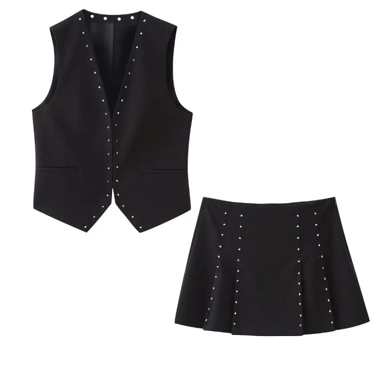Women Stud Detail Black Vest + Matching Stud Mini Women Stud Detail Black Vest + Matching Stud Mini