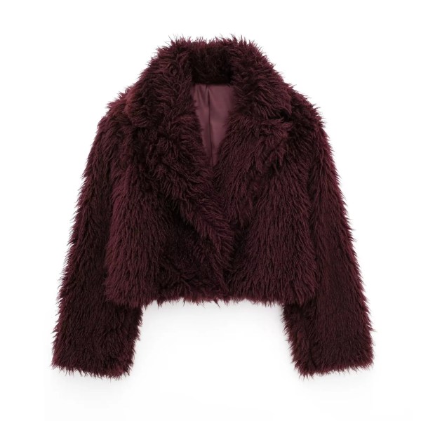 Womens Thick Winter Eco-friendly Fur Vintage Short Coat Burgandy Red Womens Thick Winter Eco-friendly Fur Vintage Short Coat Burgandy Red
