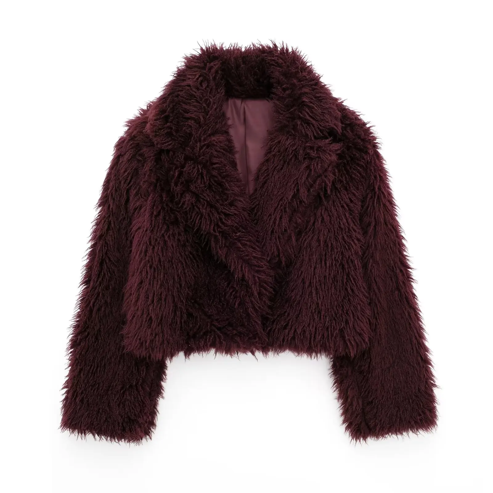 Womens Thick Winter Eco-friendly Fur Vintage Short Coat Burgandy Red