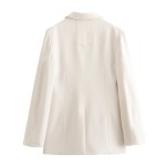 Womens Straight Jacket Belt White Blazer + Slit Mid Waist Straight Pants Set