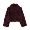 Womens Thick Winter Eco-friendly Fur Vintage Short Coat Burgandy Red
