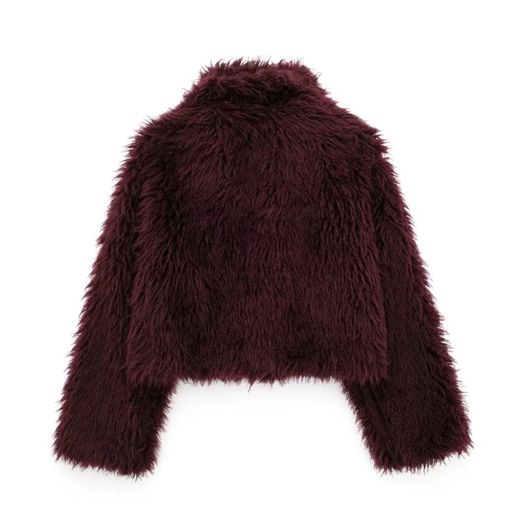 Womens Thick Winter Eco-friendly Fur Vintage Short Coat Burgandy Red