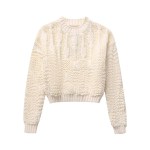 Womens Textured Ivory Knit Round Collar Jumper